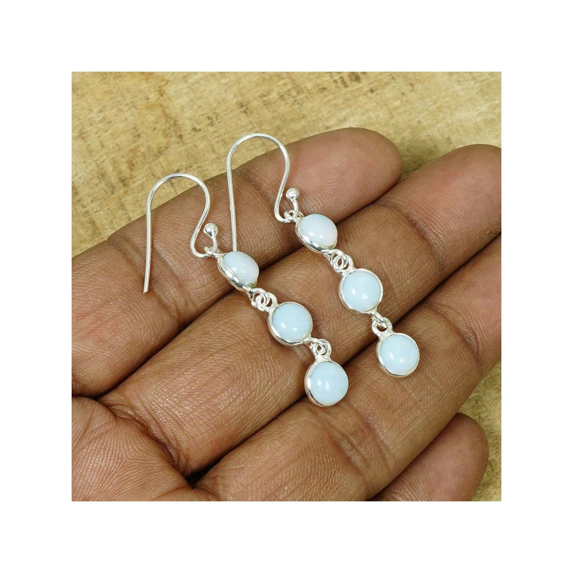925 Silver Gemstone 1 Pair Earring Malachite Onyx Carnelian Rose Quartz Hook